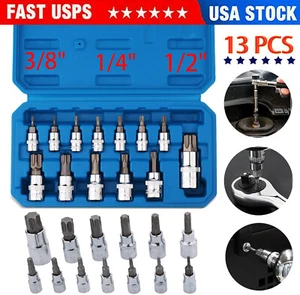 13Pcs Torx Torque Tork Star Bits Drive Male Female 3/8' Chrome Sockets Set Tool - Picture 1 of 12