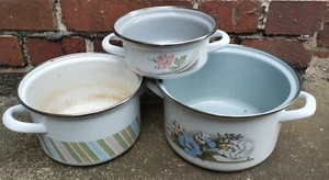 3x Töpfe Topf Emaille Emailletopf Pflanzgefäß Garten Deko  - Bild 1 von 15