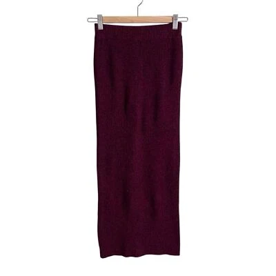 Maje Mujer’s 1 Pequeña Falda Midi Tejida Burdeos Rojo Granate Mármol Acanalado Diseñador Foto 1 de 4