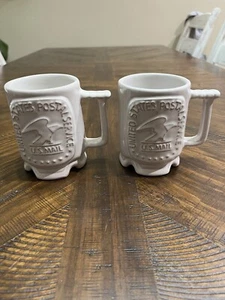 Pair Of FRANKOMA Pottery # C-1 Footed Mugs USPS Tech. Center, Norman OK 4" - Picture 1 of 8