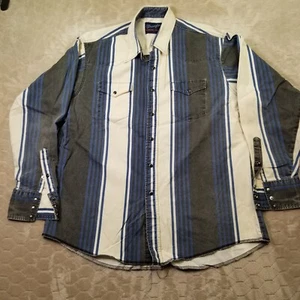 VTG Wrangler Button Up Brushpopper Cowboy Western Shirt 17.5x 36 XL Snap Striped - Picture 1 of 12