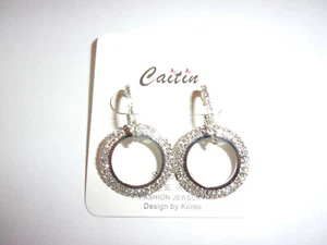 Women's White Gold Filled Creative Double Circle Long Rhinestone Earrings New - Picture 1 of 1
