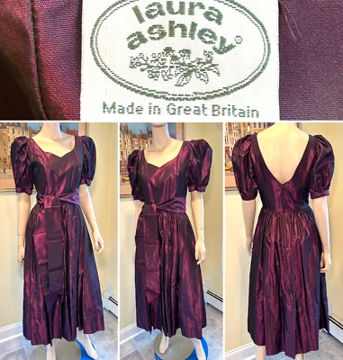 Винтажный LAURA ASHLEY размер 6/маленький сливы/темно фиолетовый атласный Acetate платье Великобритании - Изображение 1 из 4