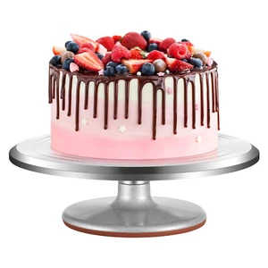 360° Drehbar Tortenständer Tortenplatte Edelstahl Kuchenständer Kuchenplatte - Bild 1 von 12