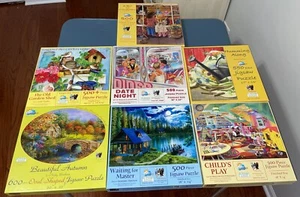 Sunsout Lot Set of 7 puzzles 500 pieces Complete Barns Birds Gardens Oval - Picture 1 of 15