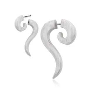 PAIR 18g FAKE 2G WHITE WASHED WOOD SPIRAL TRIBAL GAUGES CHEATER PLUGS PLUG - Picture 1 of 2