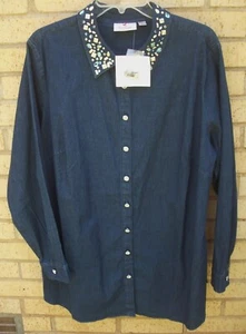 NWT Quacker Factory Denim Shirt Jacket Rhinestones Size 1X - Picture 1 of 4