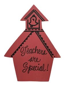 TEACHERS ARE SPECIAL WOOD PIN BROOCH School House Bell Teach Education Lapel Red