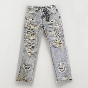 Flamingo Women’s Distressed Ripped Straight Leg Jeans Light Wash Size S NWT - Picture 1 of 6