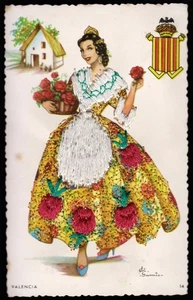Valencia Spain Elsi Gumier Embroidered Silk Dress Postcard - Picture 1 of 2