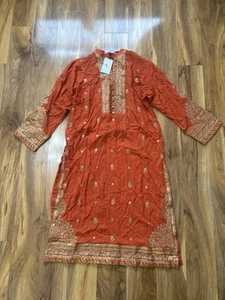 KHAADI WOMENS LUXURY GOLD FANCY KURTA- ORANGE- SIZE 14- RRP £72 - Picture 1 of 13