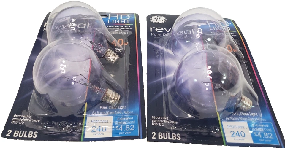 GE Reveal 2-Pcs Set HD+ LED 40 Watt G16.5 Globe Bulbs, Clear- 2 Pack - Image 1 of 2