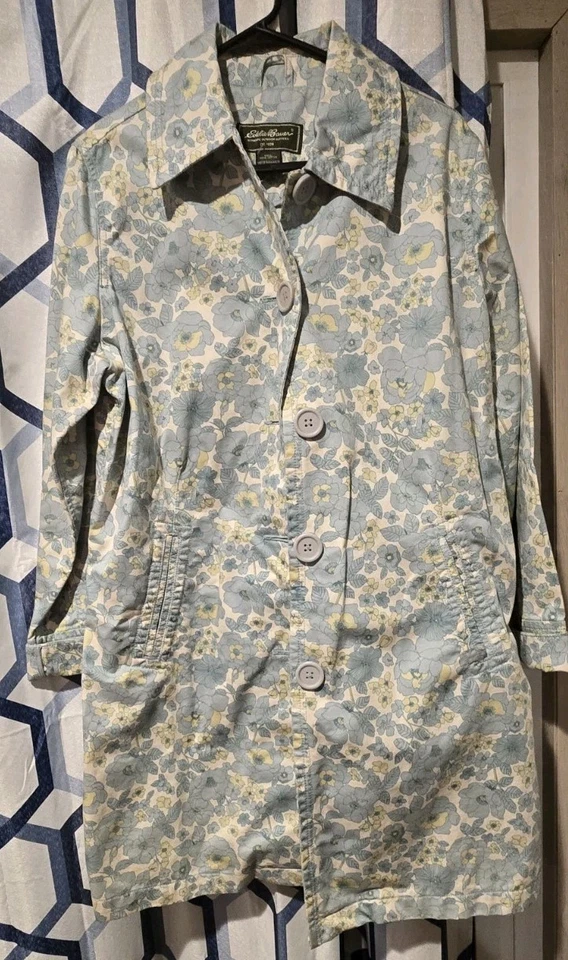  Chaqueta vintage Eddie Bauer Barn Chore para mujer talla L mediana azul floral denim Foto 1 de 3