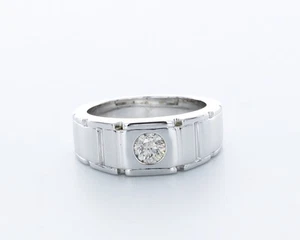 0.5CT Natural Diamond H/SI1 Round Cut 14K White Gold Classic Pinky Men's Ring - Picture 1 of 4