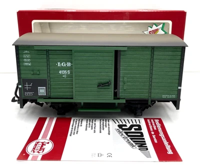 LGB 4135S Green Box Car w/Steam Engine Sounds Video & Tested - Image 1 of 4