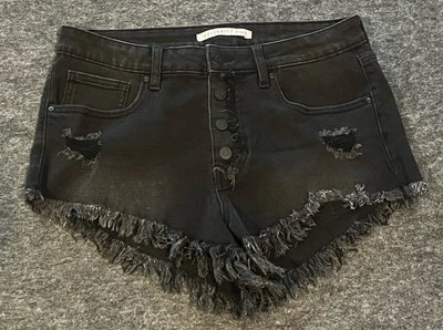 Celebrity Pink Black Cut Off Frayed High Rise Jean Shorts Size 11/30 - Image 1 of 3