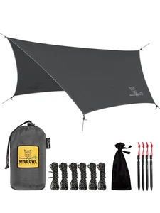 Hammock Rain Fly – Waterproof Camping Tarp Cover with Tent Stakes & Carry Bag... - Picture 1 of 9