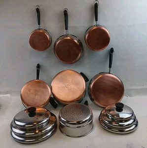 Revere Ware Copper Bottom Cookware 13 PC Pots Pans Stockpot Skillets Lid READ 2# - Picture 1 of 24