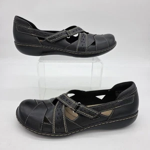 Clarks Ashland Spin Q Shoes Womens Size 10 Narrow Black Leather Flats Comfort - Picture 1 of 9
