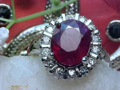 Anillo Rubí Facetado Genuino 12X10mm y Topacio Blanco Placa Oro Blanco 925 Talla 10.5 Foto 1 de 4