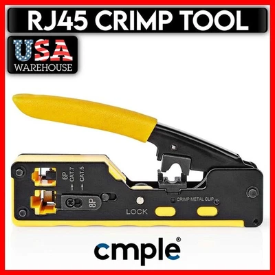 RJ-45 Crimper Pass-Through RJ45 8P8C Crimp Tool Cat5e Cat6 Ethernet Cable Cutter - Image 1 of 4