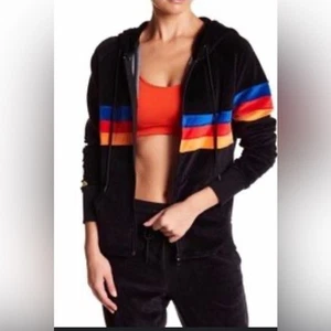 C&C California Velour Black Stripe Full Zip Black Hoodie Large NWT - Picture 1 of 13
