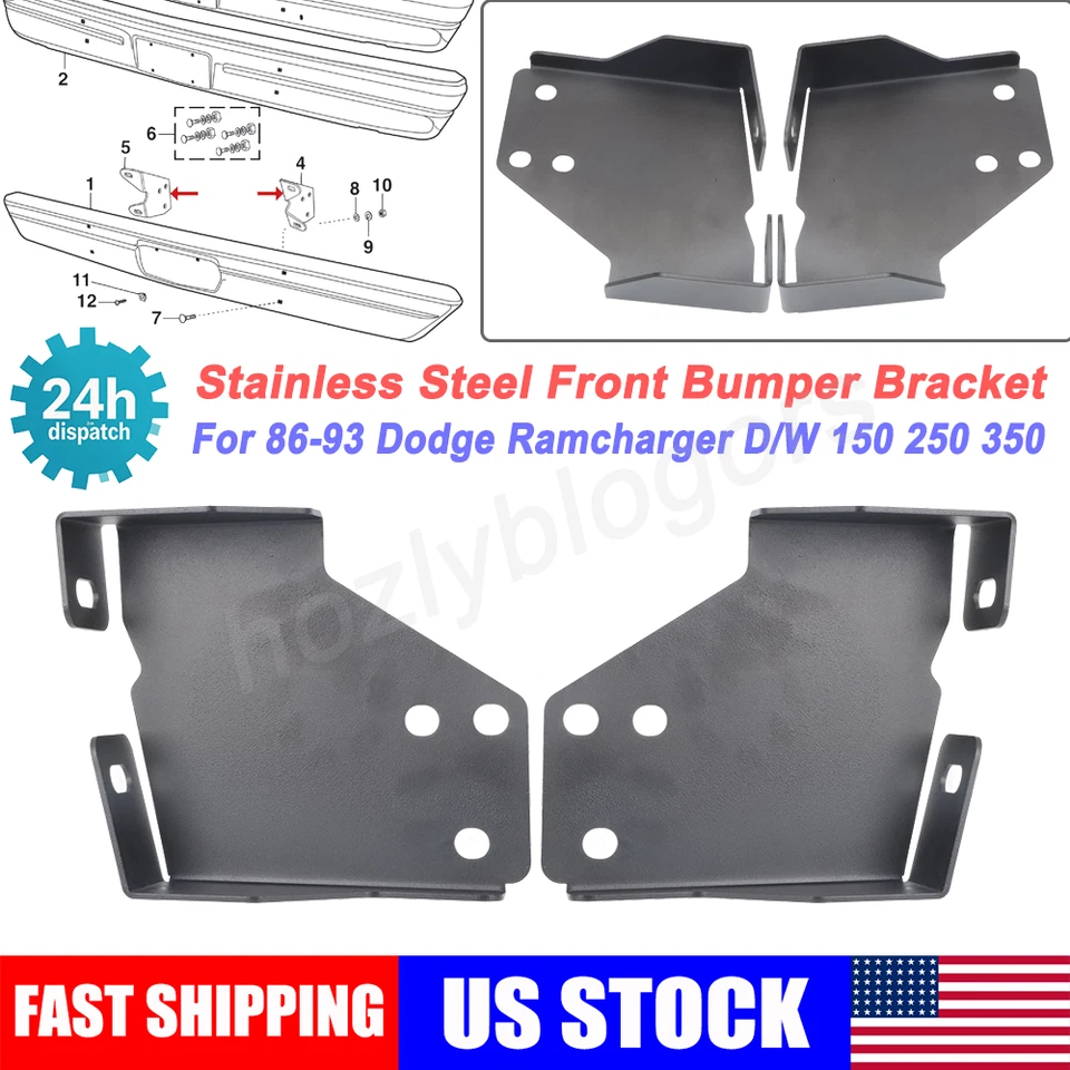 For 1986-93 Dodge Truck Front Bumper Brackets D/W 150 D/W 250 D/W 350 Ramcharger - Image 1 of 4