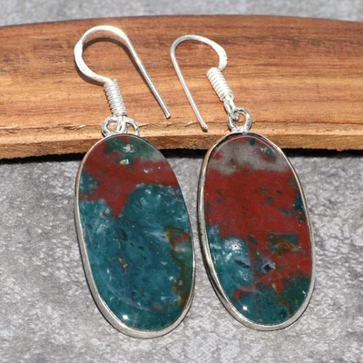 925 镀银血石珠宝耳环 尺寸 1.8 GW — 第 1/3 张图片