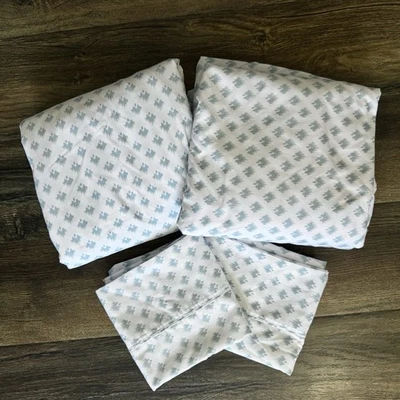 Charisma Blue White King Flat Fitted & (2) Pillowcase Set Polyester Microfiber - Image 1 of 4