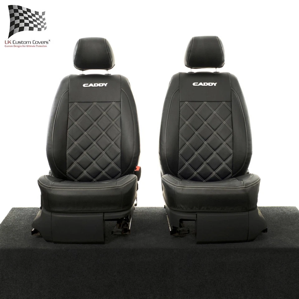VW CADDY FRONT SEAT COVERS LEATHERETTE WITH 'CADDY' EMBROIDERY (2004-2020) 852 - Image 1 of 4