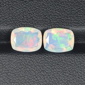 2.04 Cts Color Full Ultra Fire Natural Ethiopia Opal 9 x 7 Cushion Pair..!!!! - Foto 1 di 2