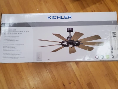 Kichler 300260WZC Gentry Fan, 60", Weathered Zinc, Damp Rated, 24" Wire Leads - Image 1 of 3