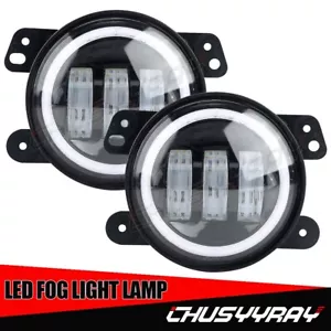 Pair 4INCH Round LED Fog Lights DRL For Jeep Wrangler JK LJ JT Dodge w/bulbs - Picture 1 of 14