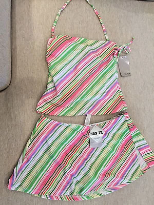 Maiô Tankini Feminino Spiegel Listra Multicolorida 2 Peças Tamanho 6~8 Novo com etiquetas - Imagem 1 de 4