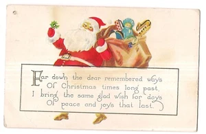 SANTA CLAUS with Pack of Toys CHRISTMAS Postcard Poem Peace Joys Embossed  DB  - Picture 1 of 2