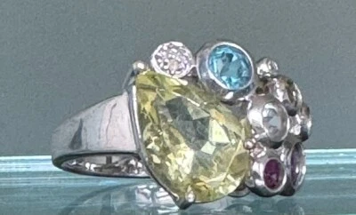 ANILLO GEMAS FESTIVAS EN BOGA PLATA DE LEY 925 Y MÚLTIPLES PIEDRAS PRECIOSAS TALLA 10 Foto 1 de 4