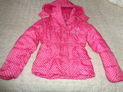 GIRLS PADDED SNOW~SKI JACKET~HOOD LONG SLEEVES PINK WHITE~SPOT  FIT 6~8YR - Image 1 of 4