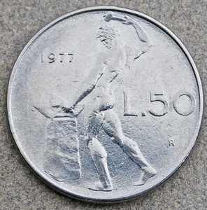 1977 R Italy 50 Lire KM# 95.1 - Not Cleaned - 6.30 grams - Picture 1 of 2