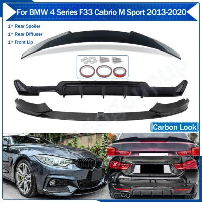 Fits 2013-20 BMW 435i 440i F33 M Sport Front+Rear Bumper Lip Spoiler Carbon Look - Image 1 of 4