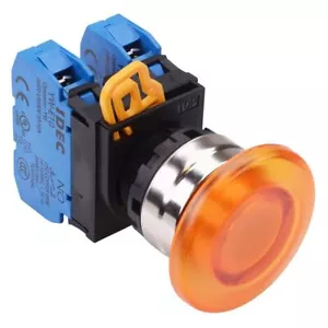 IDEC Amber 22mm Metal Bezel Mushroom Momentary Push Button Switch 2NO IP65  - Picture 1 of 1