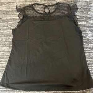 Transparentes Top Damen XL Bluse Schwarz Ärmellos Rüschen Sommer Tupfen Shirt Neu - Bild 1 von 8