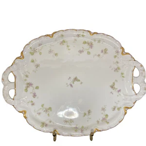 Haviland Limoges Gold Trim Green Purple Iris Serving Platter 11 1/4” - Picture 1 of 11