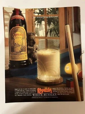 Anuncio de licor Kahlua de colección de los años 90 con receta rusa blanca, haz algo delicioso Foto 1 de 3