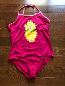 lands end magenta girls One piece swimsuit size 14-16 plus With Pineapple Design - Picture 1 of 3