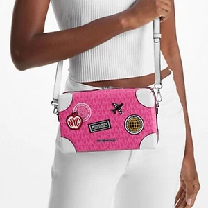 Michael Kors Jeanie Small EW Trunk Crossbody Reisebüro MK Logo Dragonfruit - Bild 1 von 10