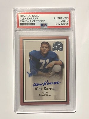 Tarjeta firmada por Alex Karras 2000 Fleer Greats Detroit Lions losa PSA ADN fallecido Foto 1 de 2