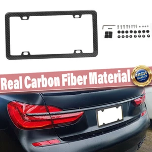 Universal Real Carbon Fiber License Plate Frame Cover Front Rear USA Size Plate - Bild 1 von 12