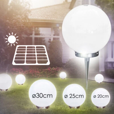 Veranda Solar Kugelleuchten Set 20cm, 25cm, 30cm Gartenlampen Terrasse Edelstahl - Bild 1 von 3