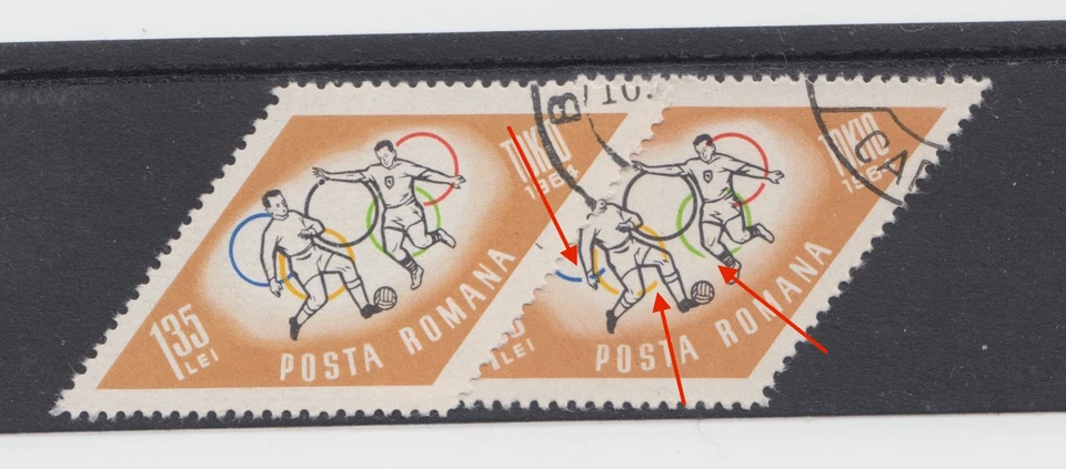 Rumania 1964, Juegos Olímpicos de Tokio, fútbol, error, círculos olímpicos rotos Foto 1 de 1