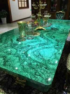 Rectangle Green Malachite Dining Table, Unique Sofa Center Table, Handmade Art - Picture 1 of 9